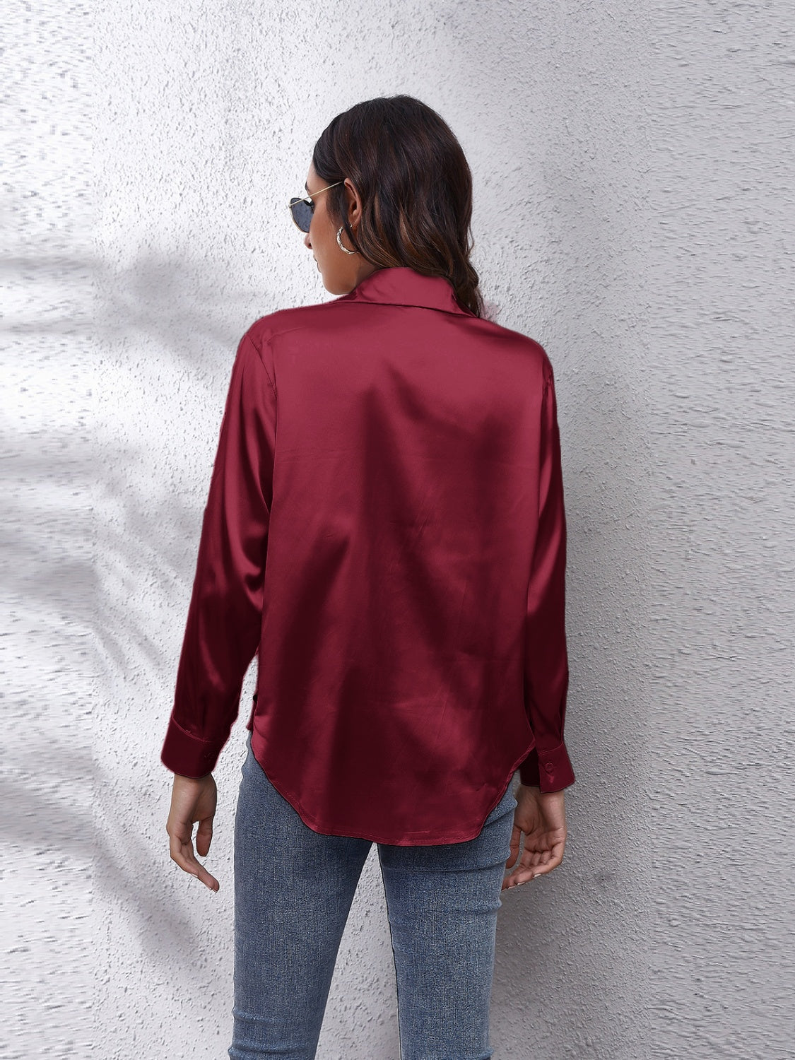 Collared Neck Buttoned Long Sleeve Shirt - The Goddess Galleries