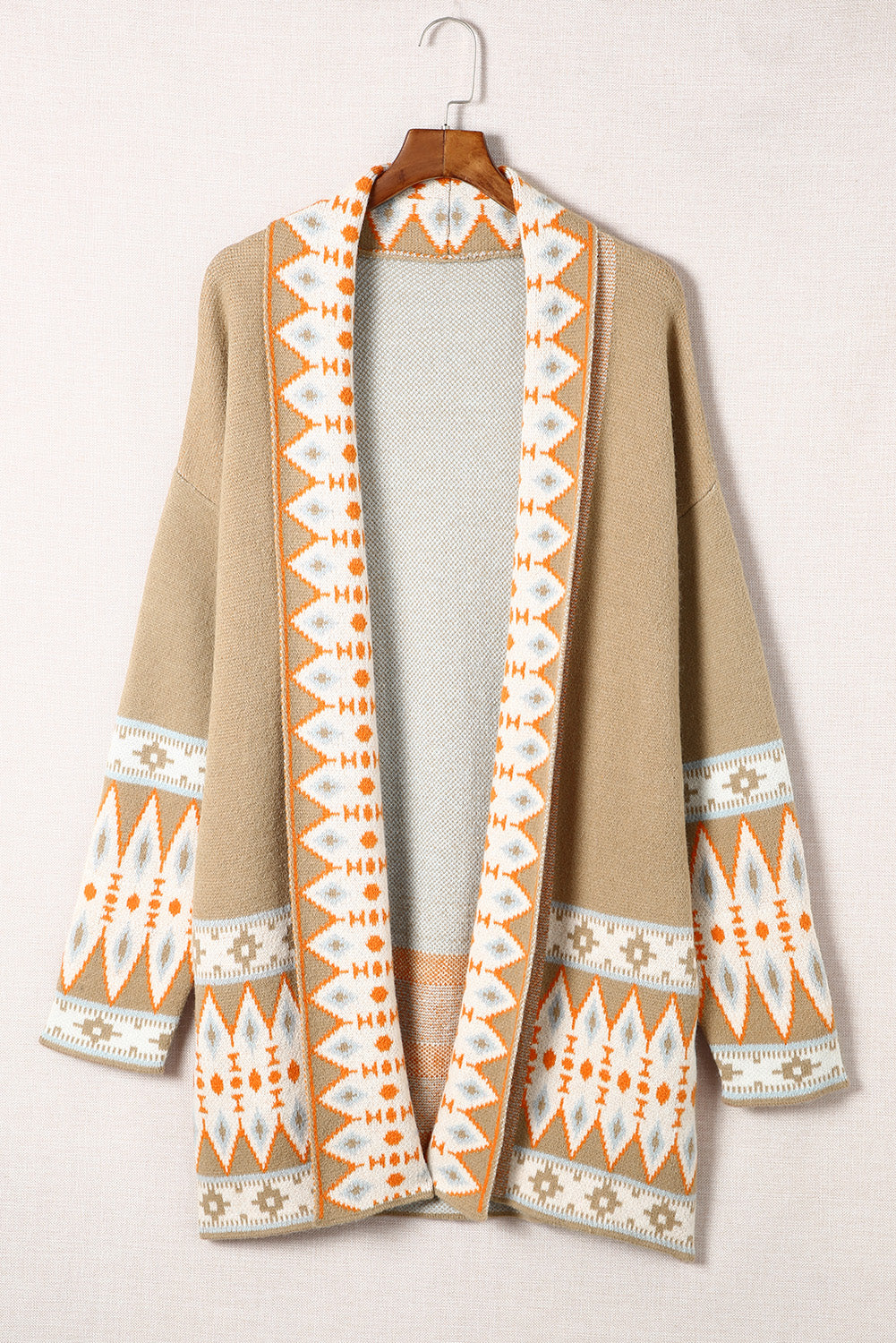 Geometric Open Front Long Sleeve Cardigan - The Goddess Galleries