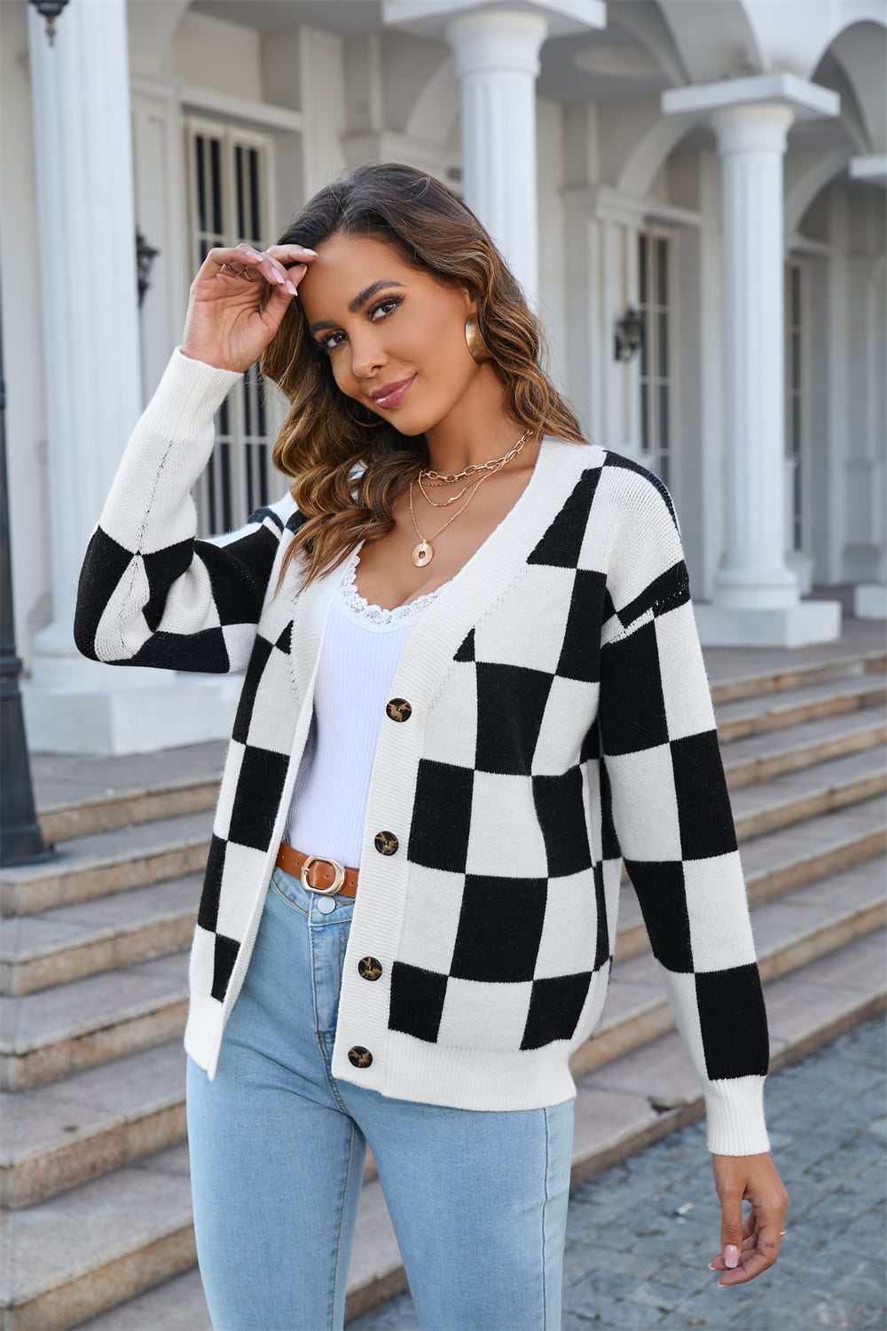 Angel Wings Button-Up V-Neck Dropped Shoulder Cardigan - The Goddess Galleries