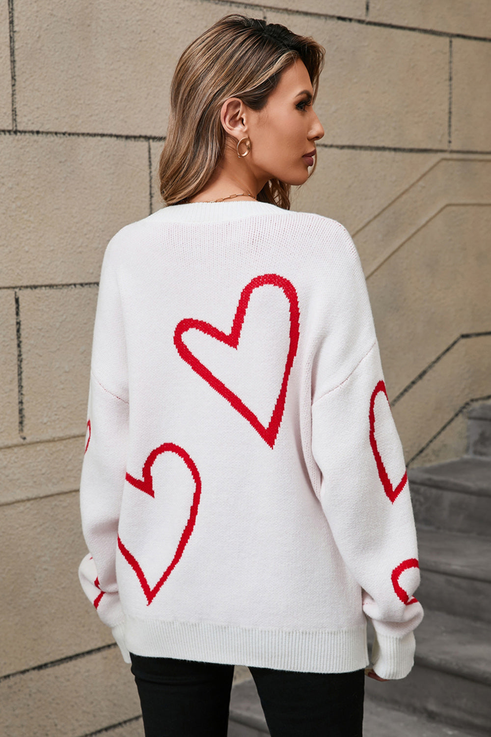 Angel Wings Heart Dropped Shoulder Long Sleeve Sweater - The Goddess Galleries