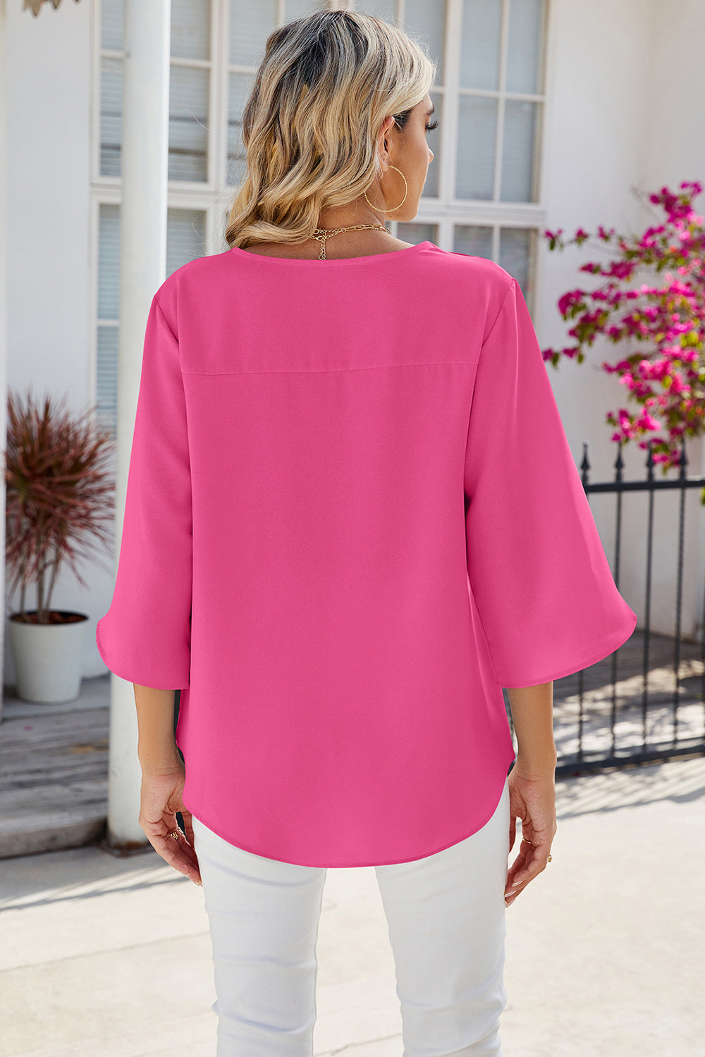 V-Neck Three-Quarter Sleeve Top - The Goddess Galleries