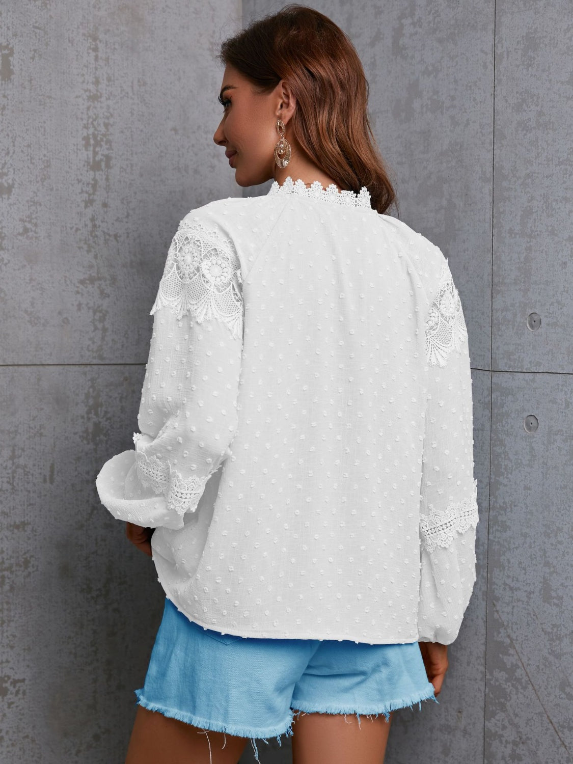 Crochet Tassel Tie Neck Long Sleeve Blouse - The Goddess Galleries
