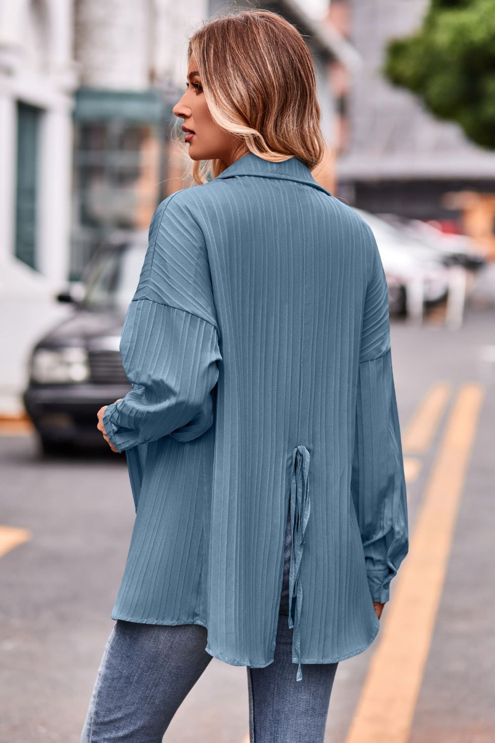 Slit Dropped Shoulder Longline Shirt - The Goddess Galleries