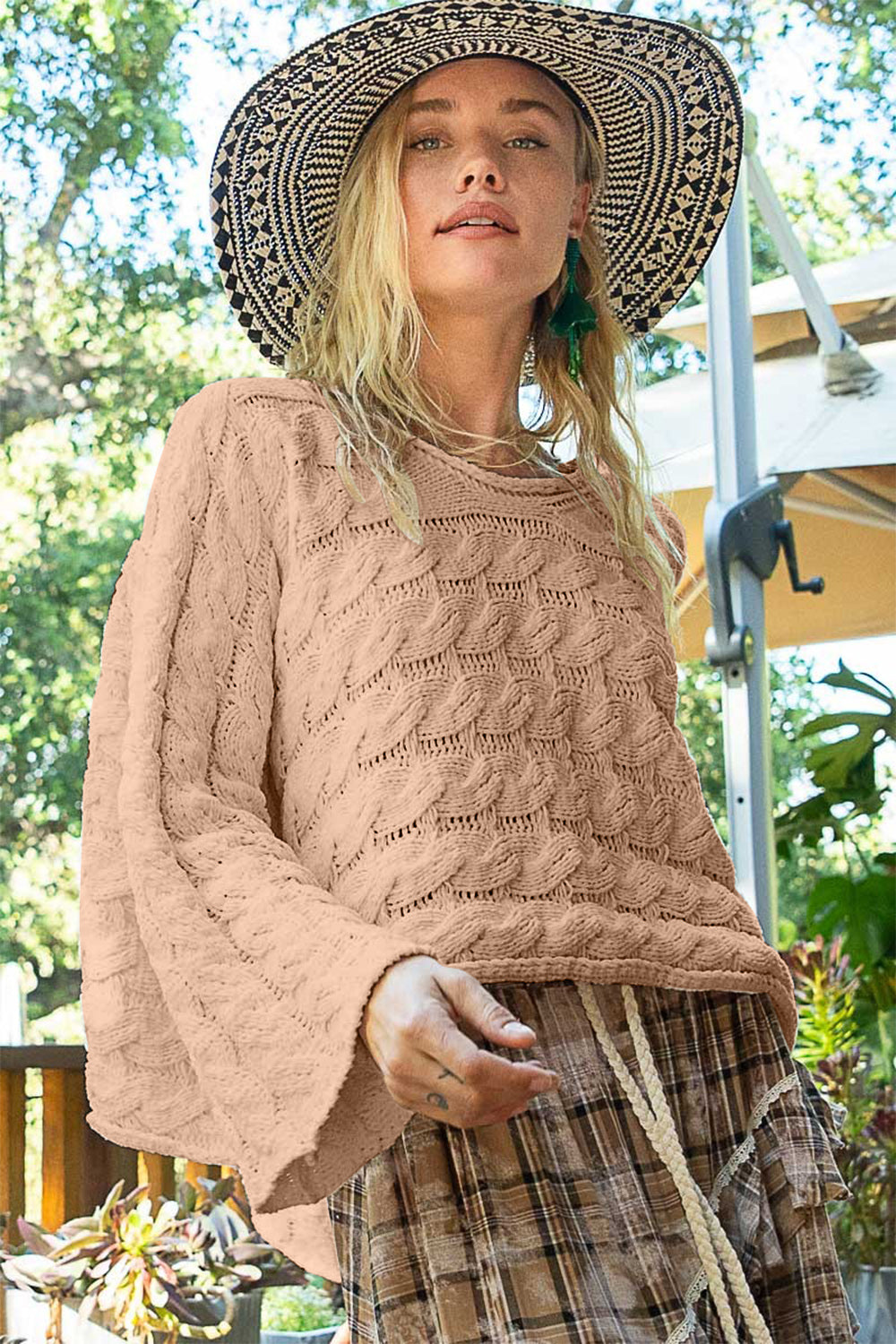 POL Round Neck Cable Knit Cropped Sweater - The Goddess Galleries
