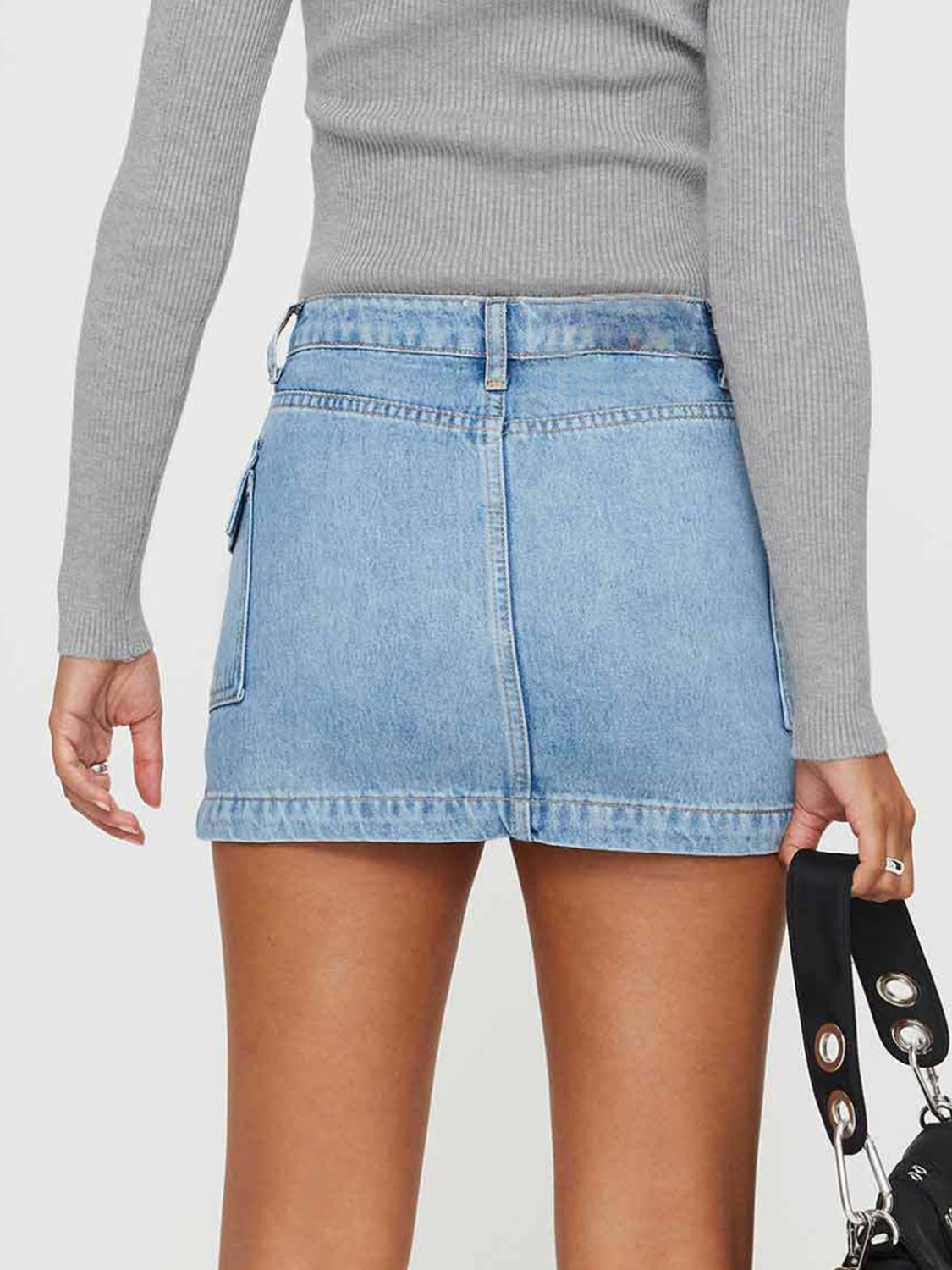Mini Cargo Denim Skirt with Pockets - The Goddess Galleries