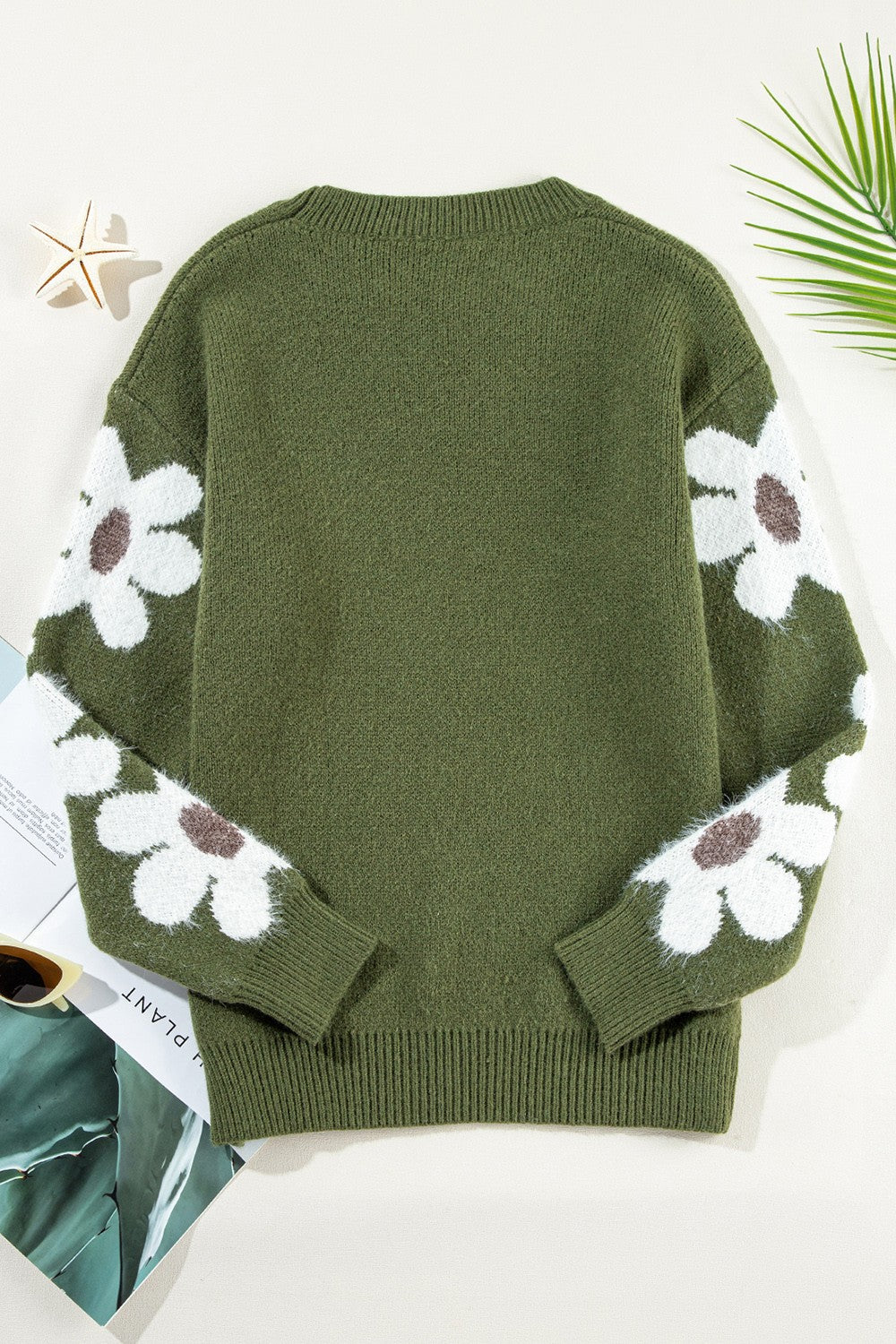 Flower Round Neck Long Sleeve Sweater - The Goddess Galleries