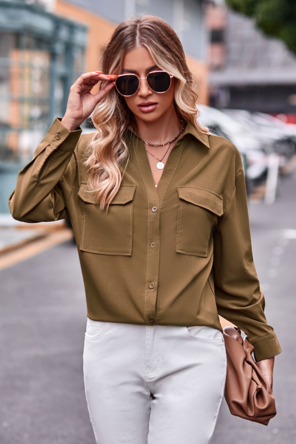 Dropped Shoulder Longline Shirt with Pockets - The Goddess Galleries