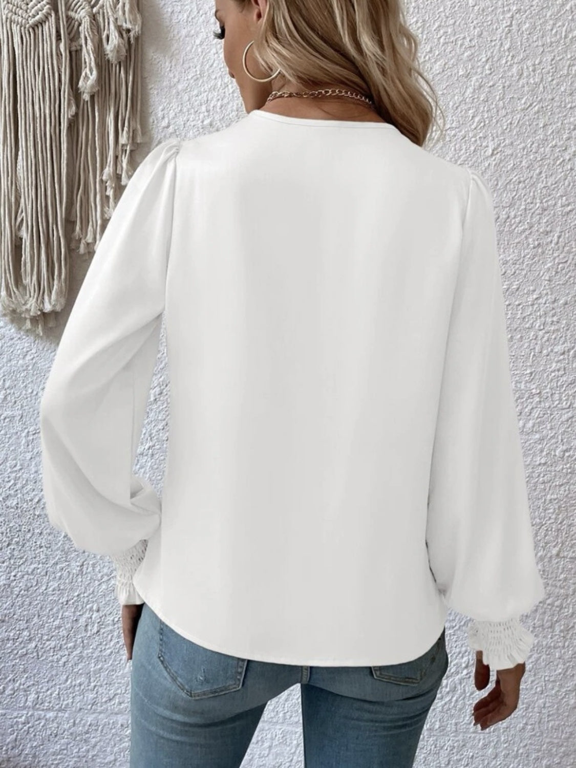 Surplice Smocked Lantern Sleeve Blouse - The Goddess Galleries