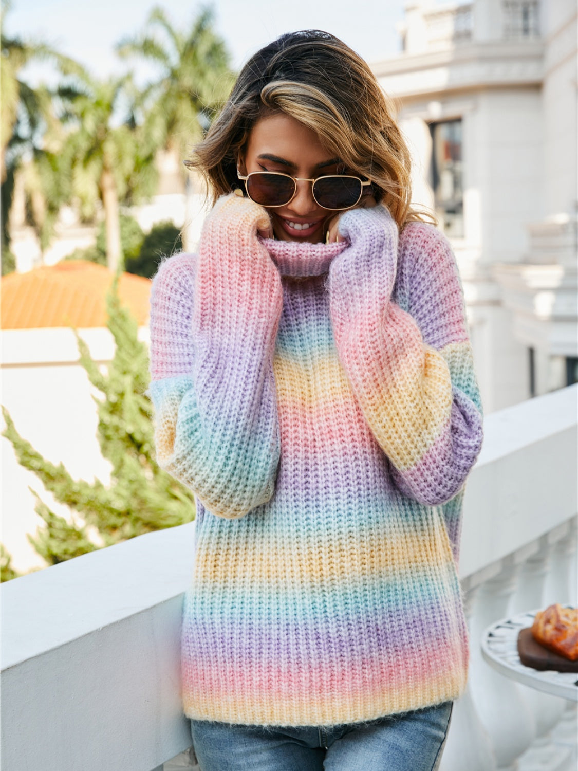 Angel Wings Contrast Turtleneck Dropped Shoulder Sweater - The Goddess Galleries