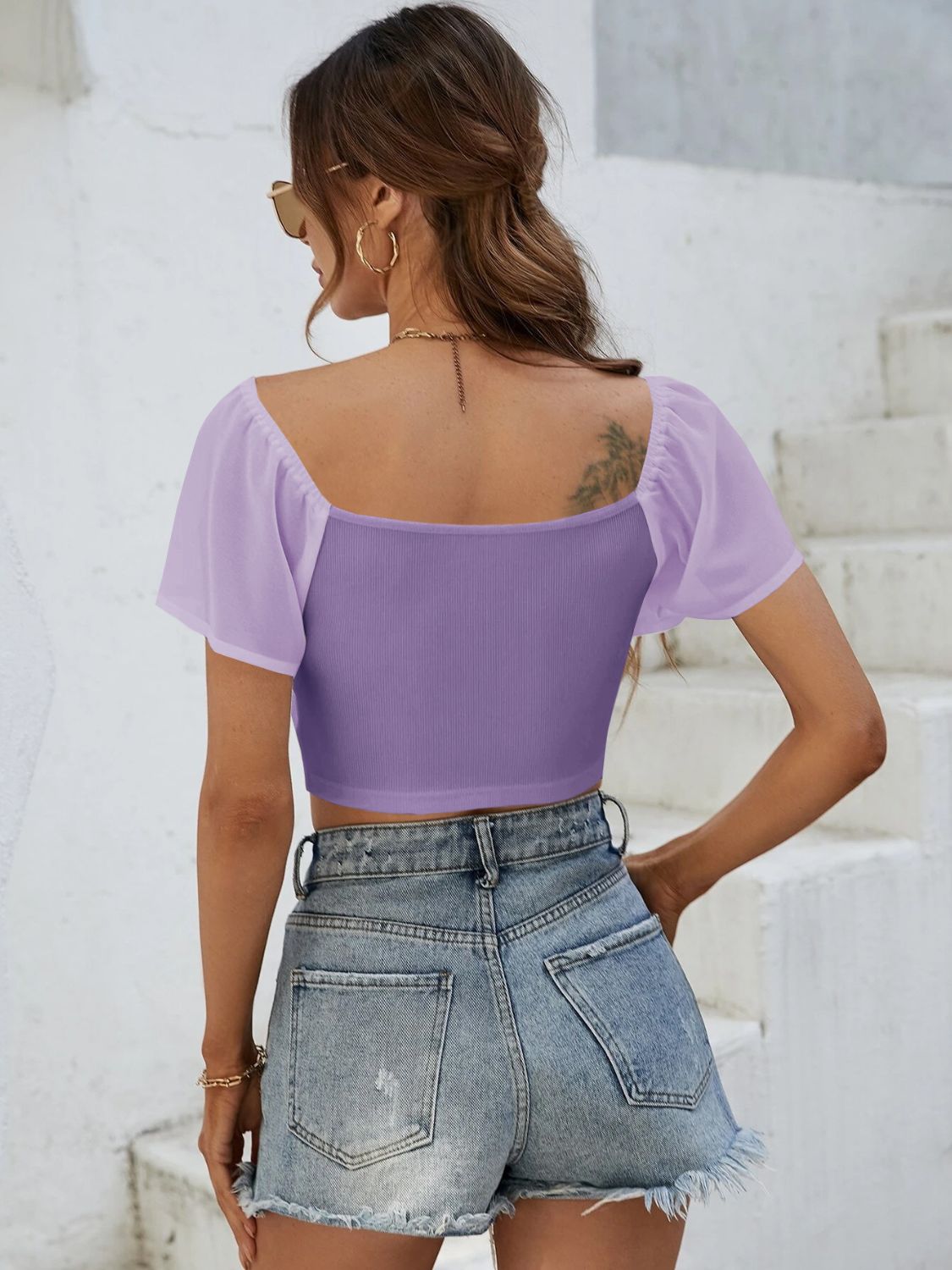 Drawstring Short Sleeve Crop Top - The Goddess Galleries