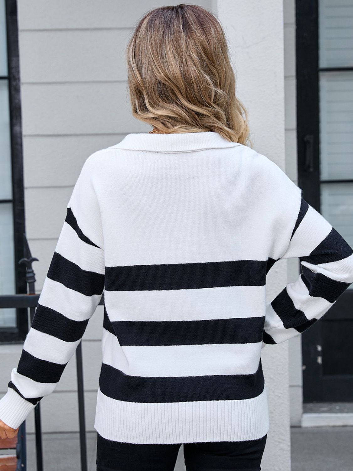 Angel Wings Striped Johnny Collar Knit Top - The Goddess Galleries