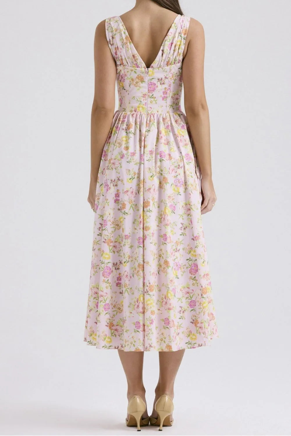 Floral V-Neck Sleeveless Midi Dress with Pockets - The Goddess Galleries