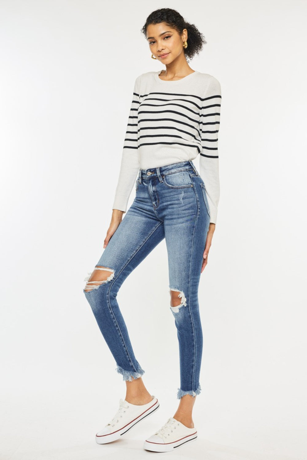 Kancan High Waist Distressed Raw Hem Ankle Skinny Jeans - The Goddess Galleries
