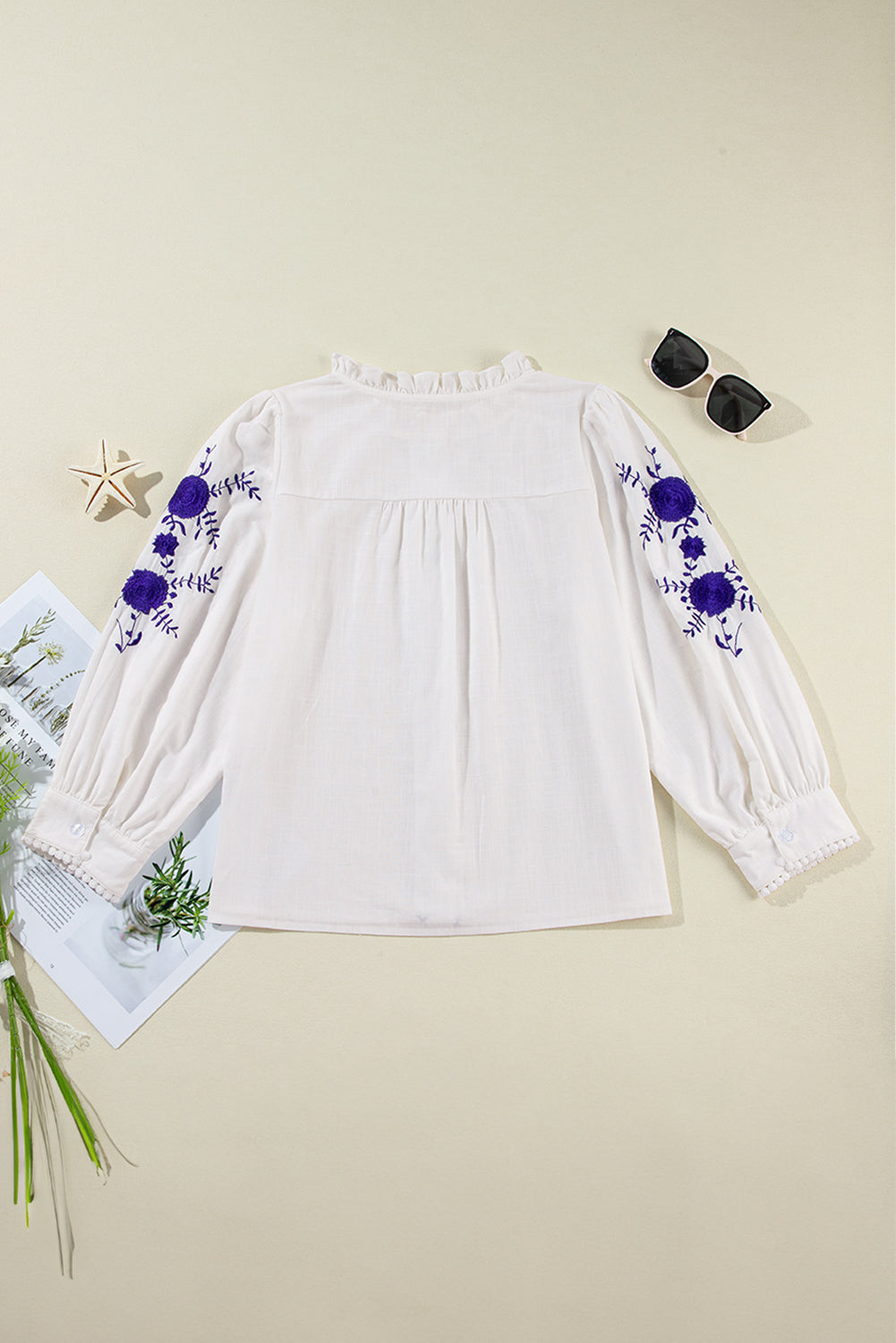 Frill Floral Embroidered Sleeve Shirt - The Goddess Galleries