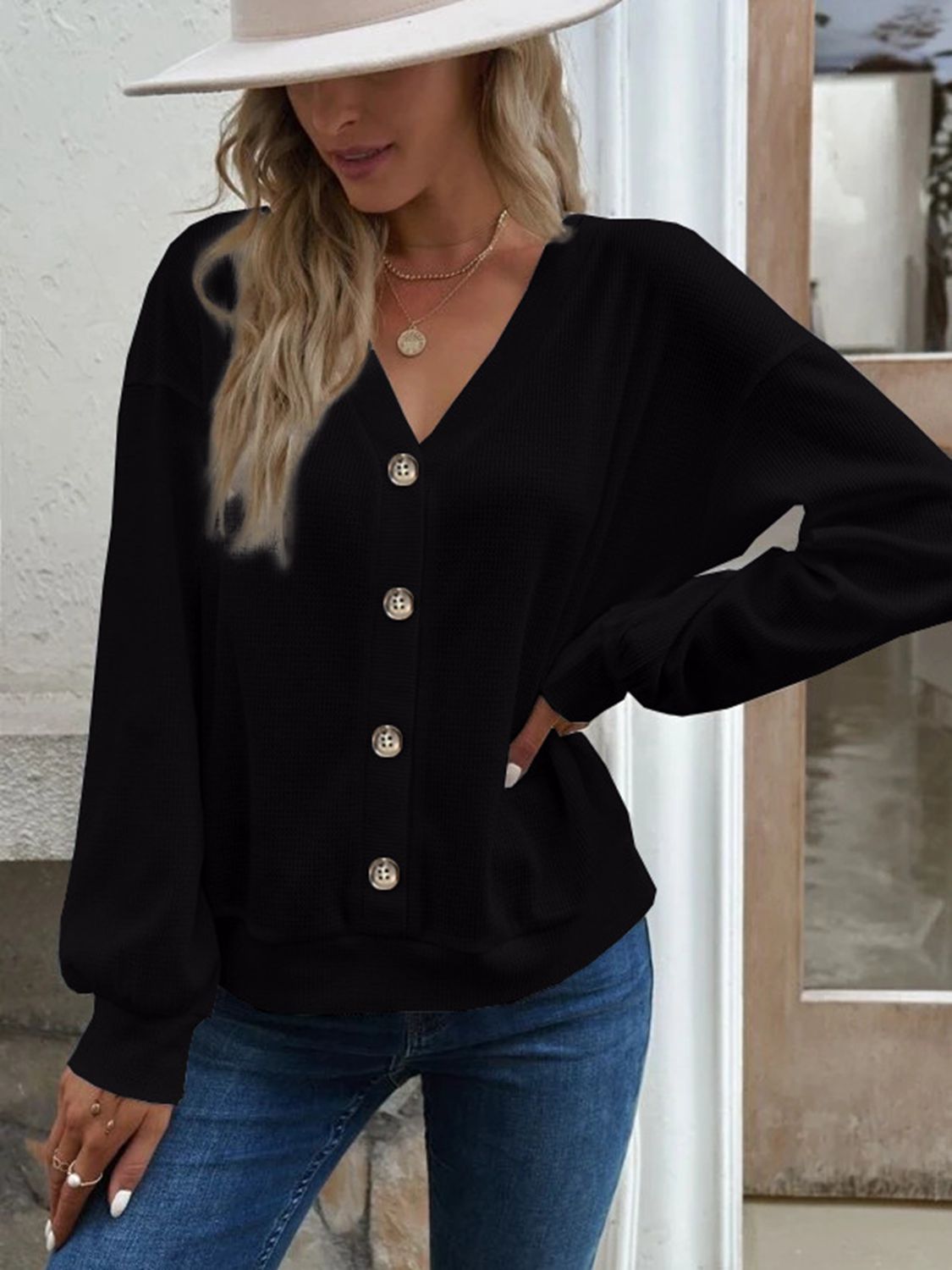 V-Neck Dropped Shoulder Blouse - The Goddess Galleries