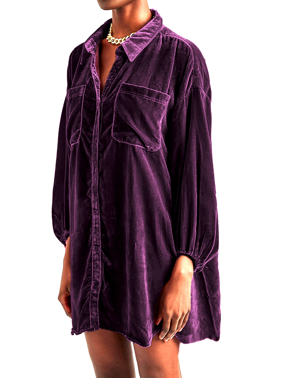 Collared Neck Button Down Long Sleeve Shirt - The Goddess Galleries