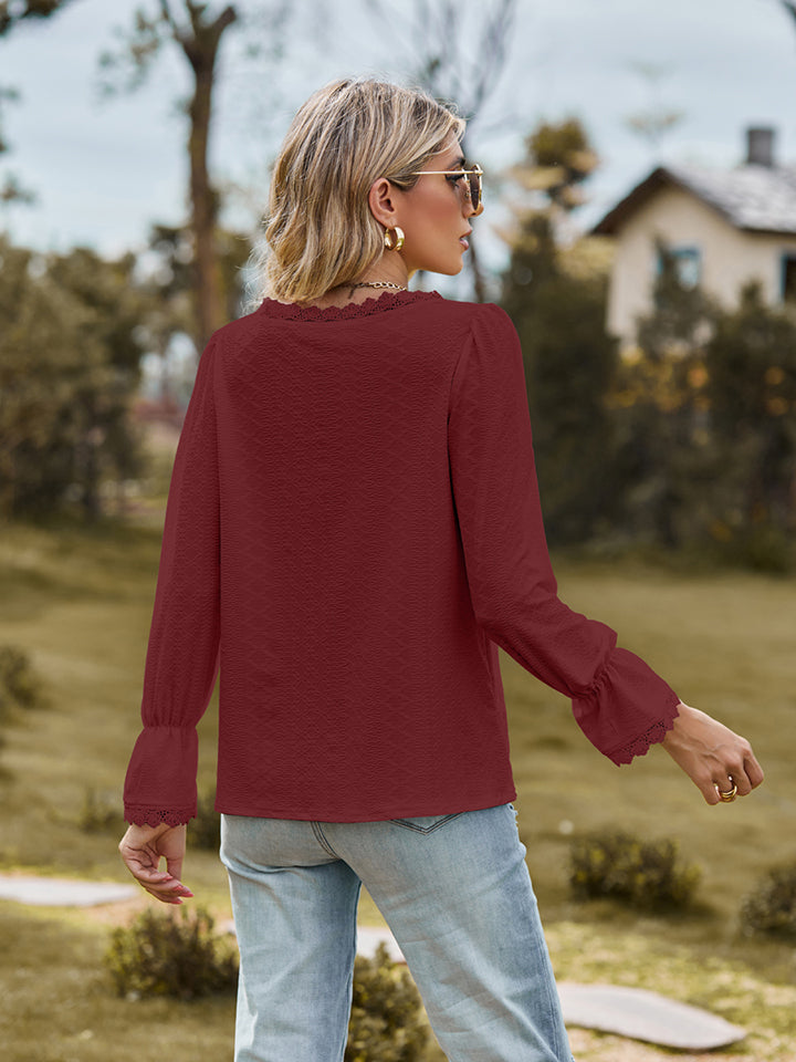V-Neck Flounce Sleeve Blouse - The Goddess Galleries