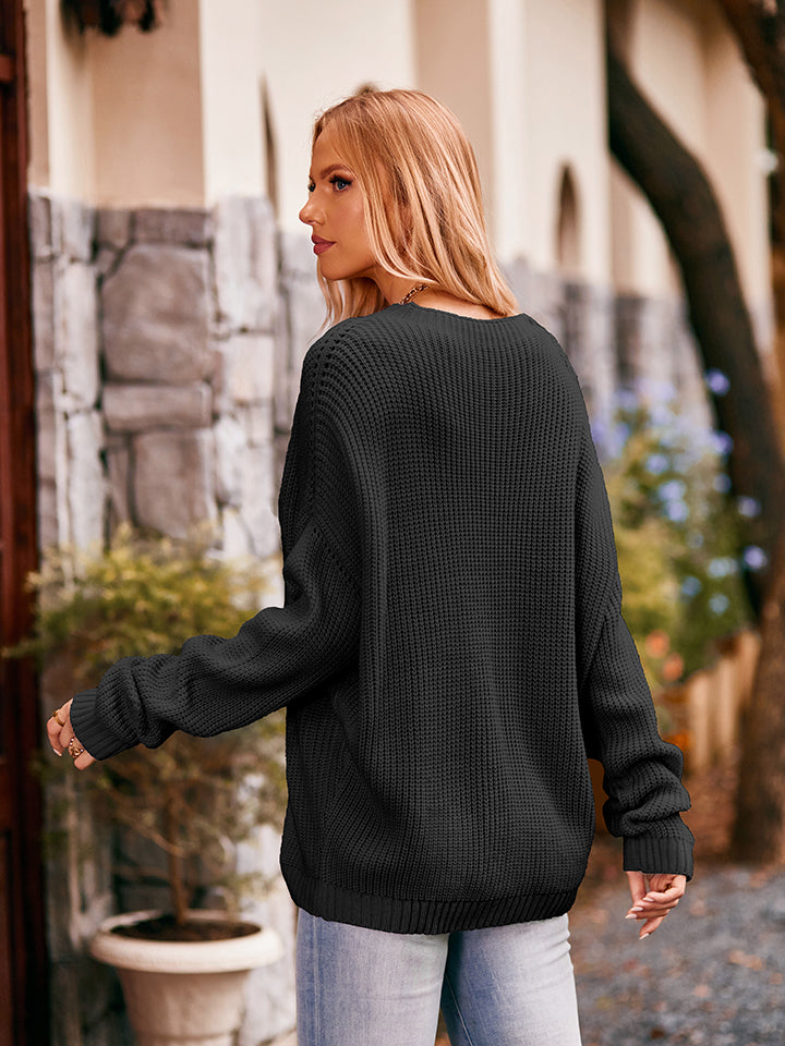 Waffle-Knit Long Sleeve Sweater - The Goddess Galleries