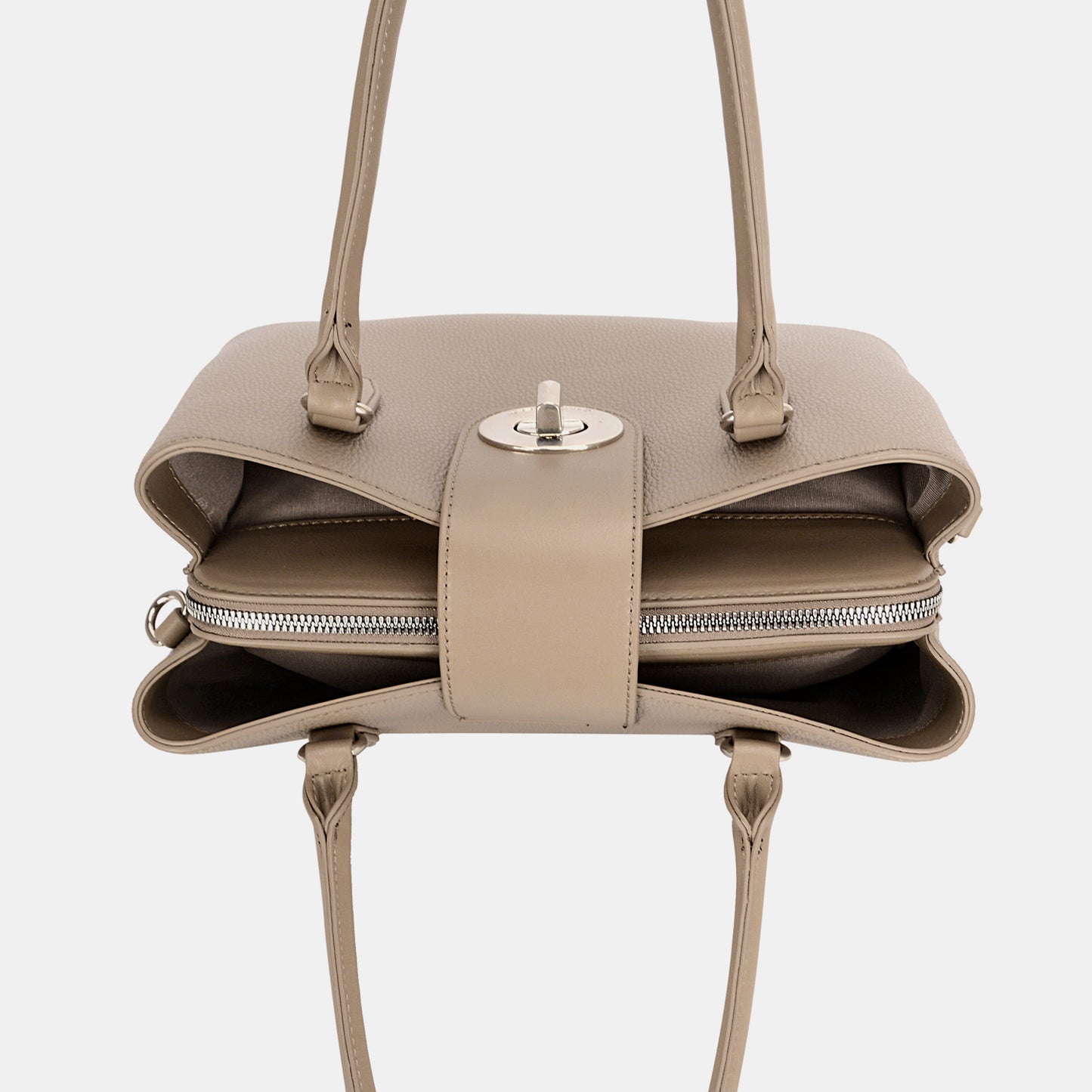 David Jones PU Leather Twist-Lock Tote Bag - The Goddess Galleries