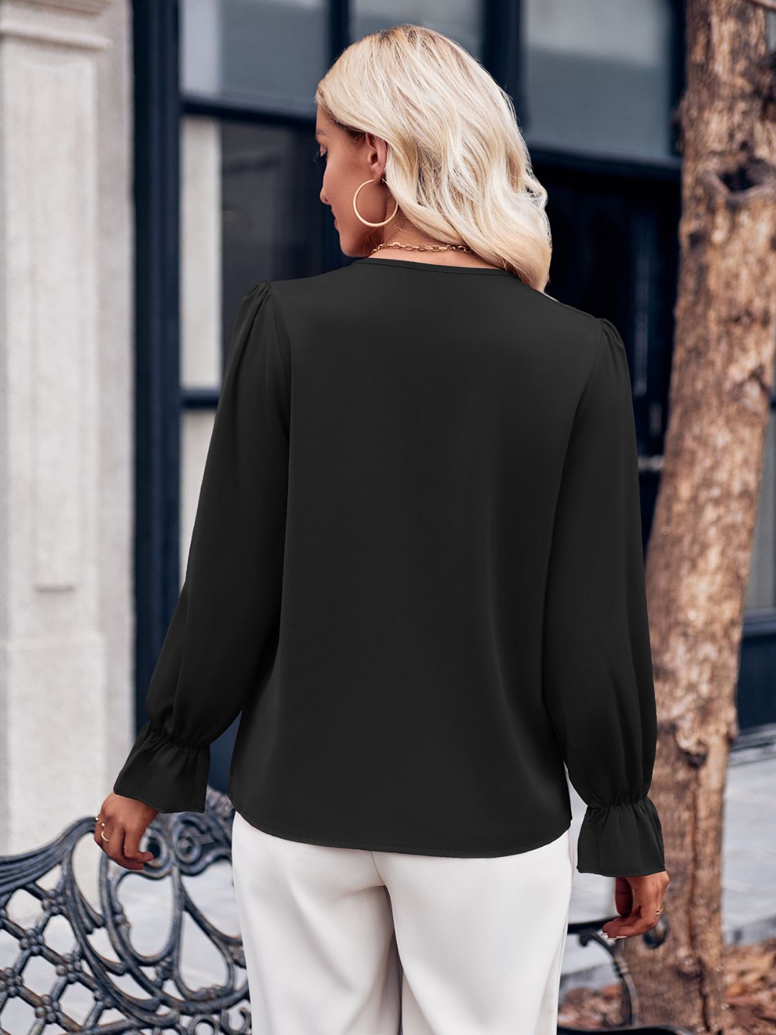 Ruffled V-Neck Flounce Sleeve Blouse - The Goddess Galleries