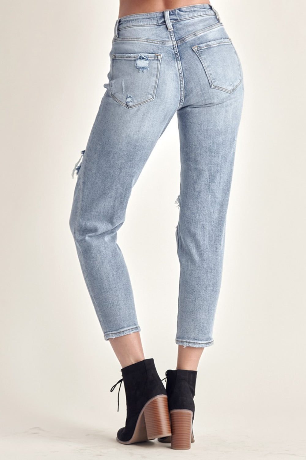 RISEN Distressed Slim Cropped Jeans - The Goddess Galleries