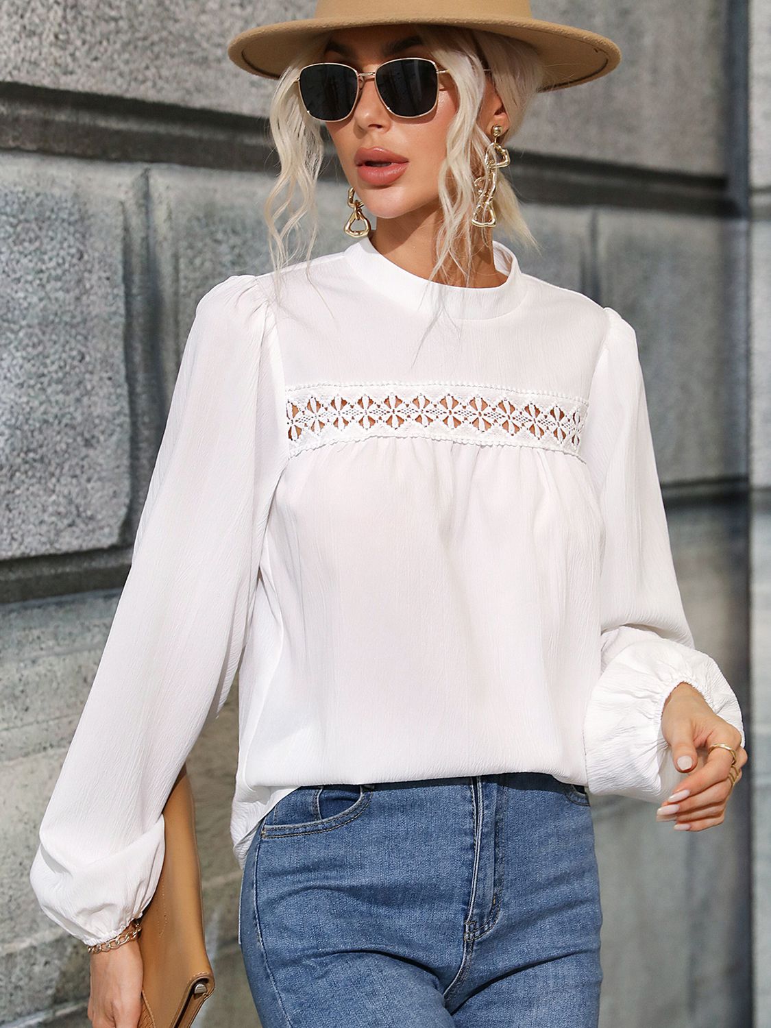 Honey Round Neck Puff Sleeve Blouse - The Goddess Galleries