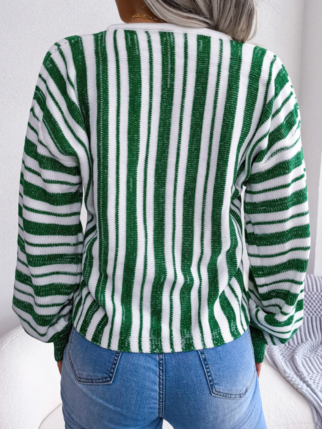 Striped Lace-Up Long Sleeve Sweater - The Goddess Galleries