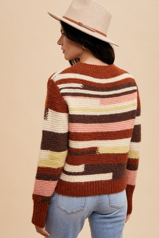 Annie Wear Color Block Round Neck Long Sleeve Sweater - The Goddess Galleries