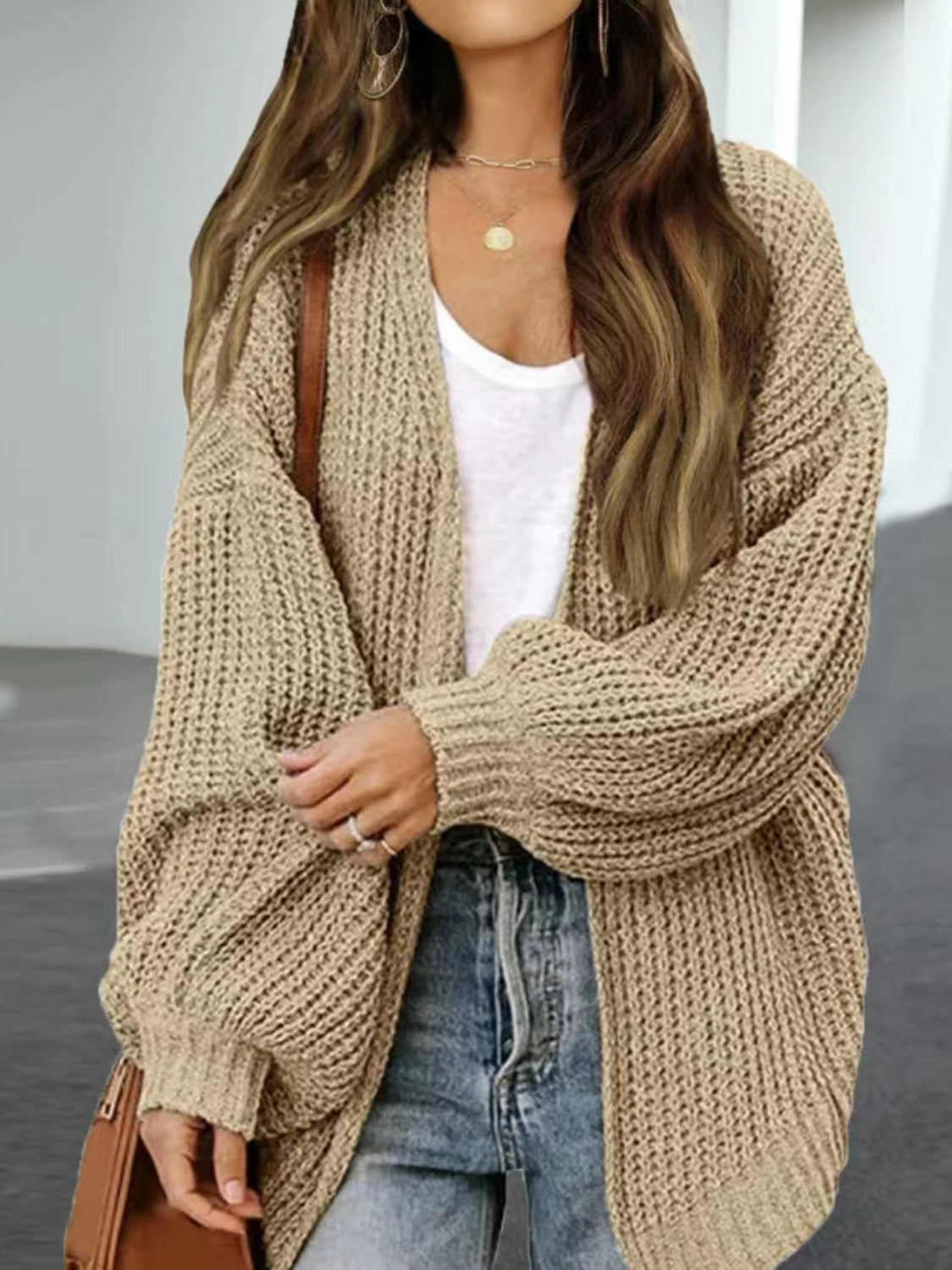 Drop Shoulder Balloon Sleeve Cardigan - The Goddess Galleries