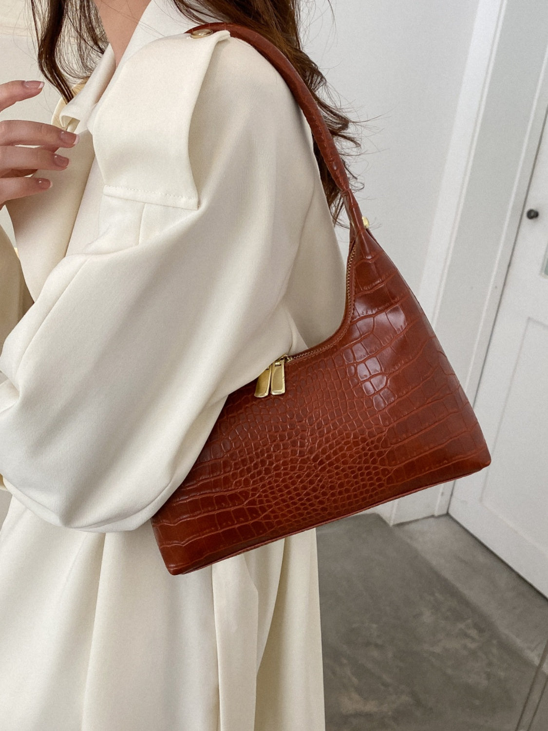 Crocodile Grain Shoulder Bag - The Goddess Galleries