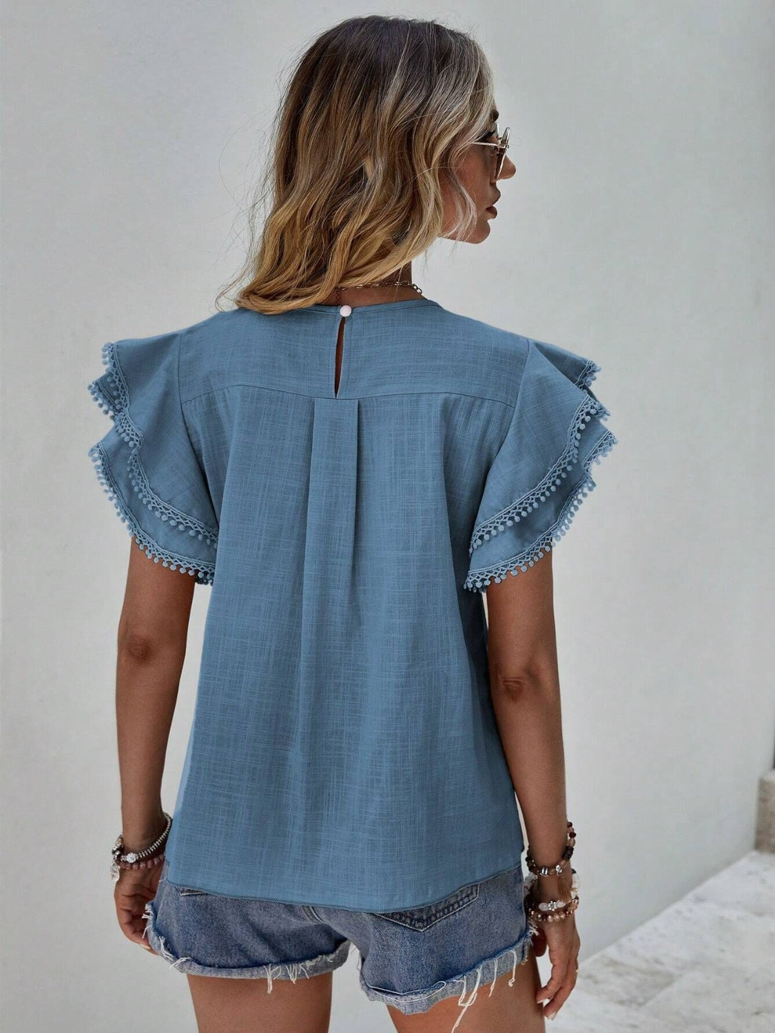 Ruffled Cap Sleeve Round Neck Blouse - The Goddess Galleries