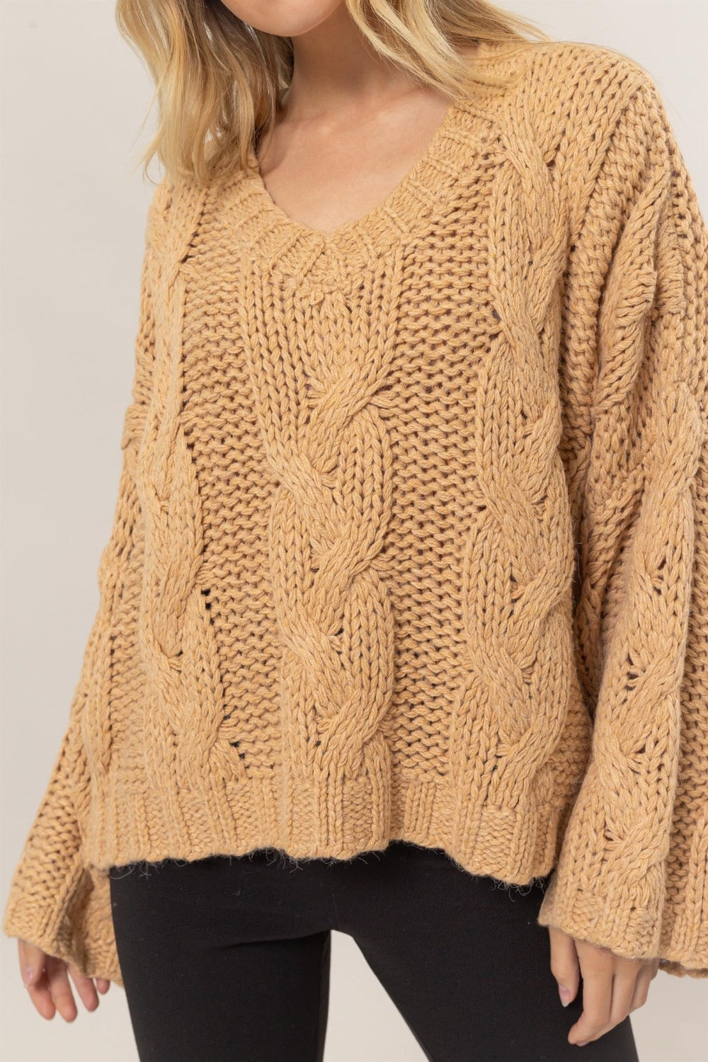 HYFVE Cable Knit V-Neck Sweater - The Goddess Galleries