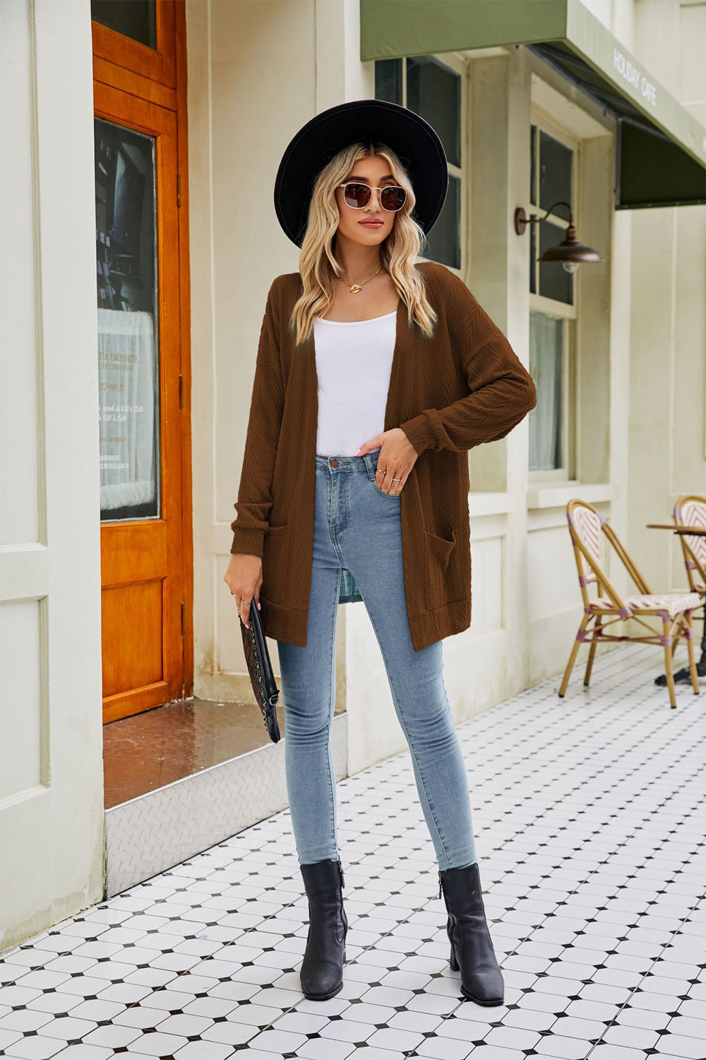 Long Sleeve Pocketed Cardigan - The Goddess Galleries