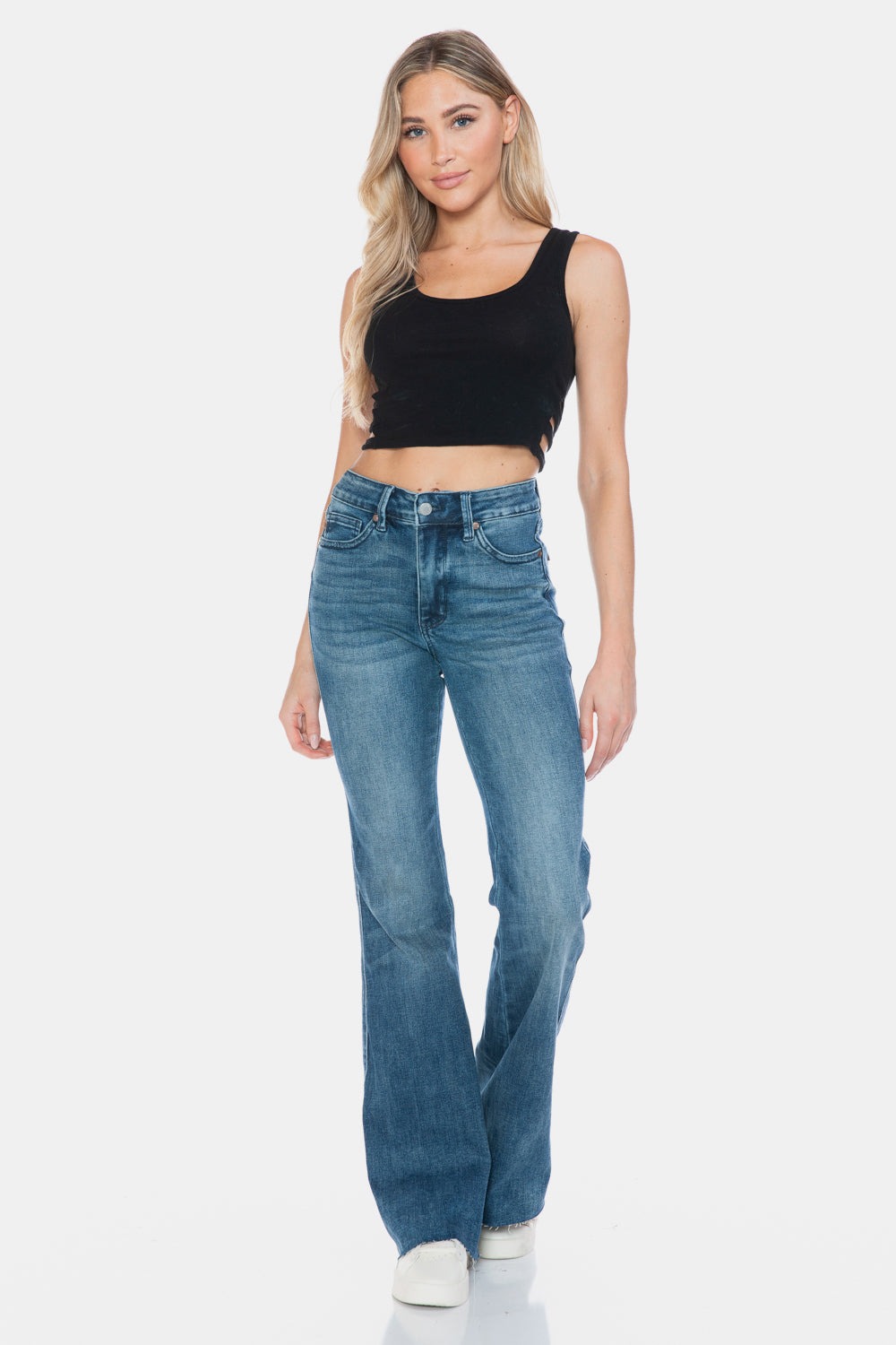 Judy Blue Full Size Tummy Control Cut Hem Flare Jeans - The Goddess Galleries