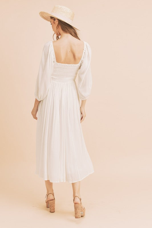 Aemi + Co Ruffled Smocked Square Neck Balloon Sleeve Dress - The Goddess Galleries