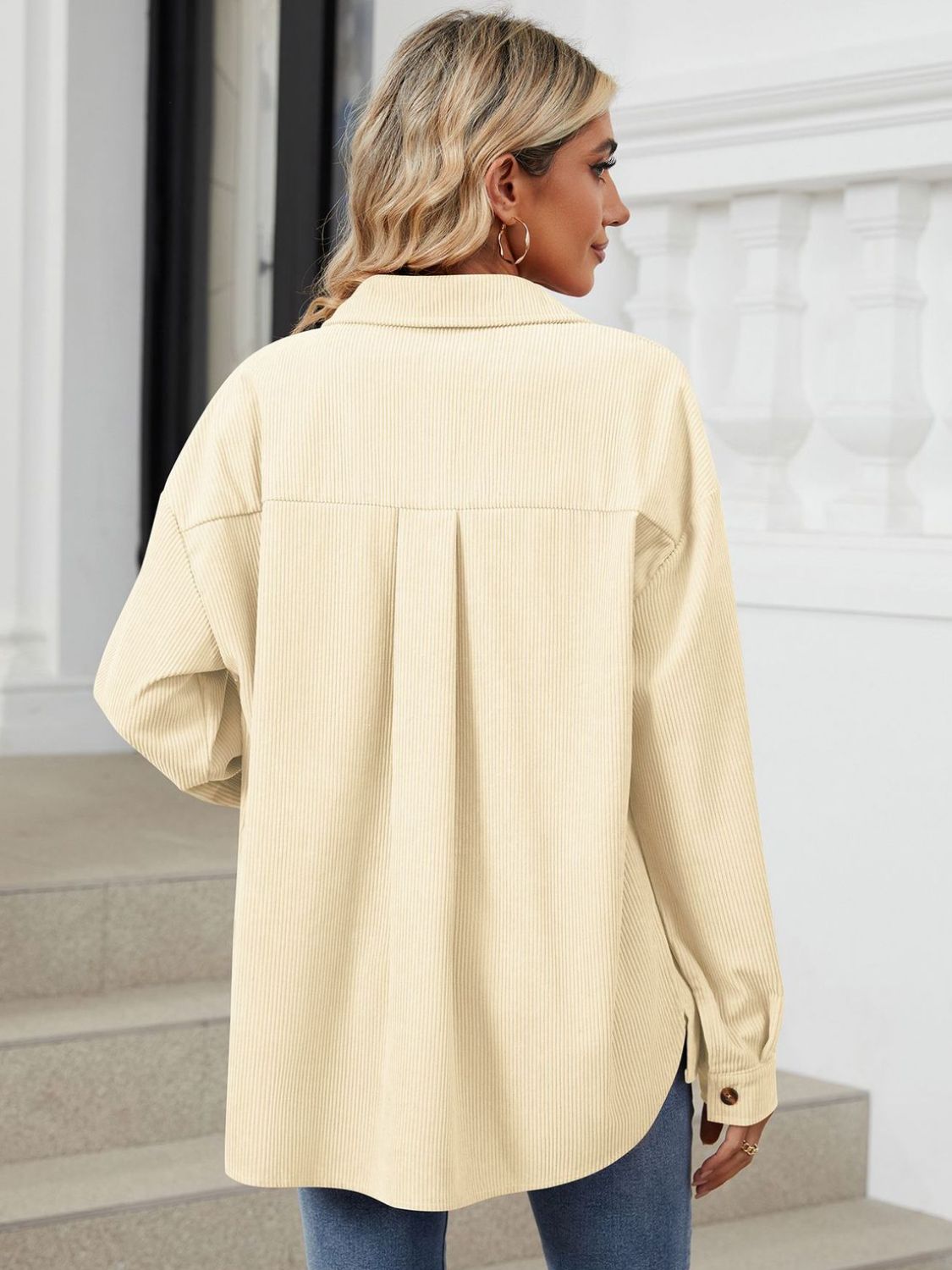 Button Up Long Sleeve Shirt with Breast Pockets - The Goddess Galleries