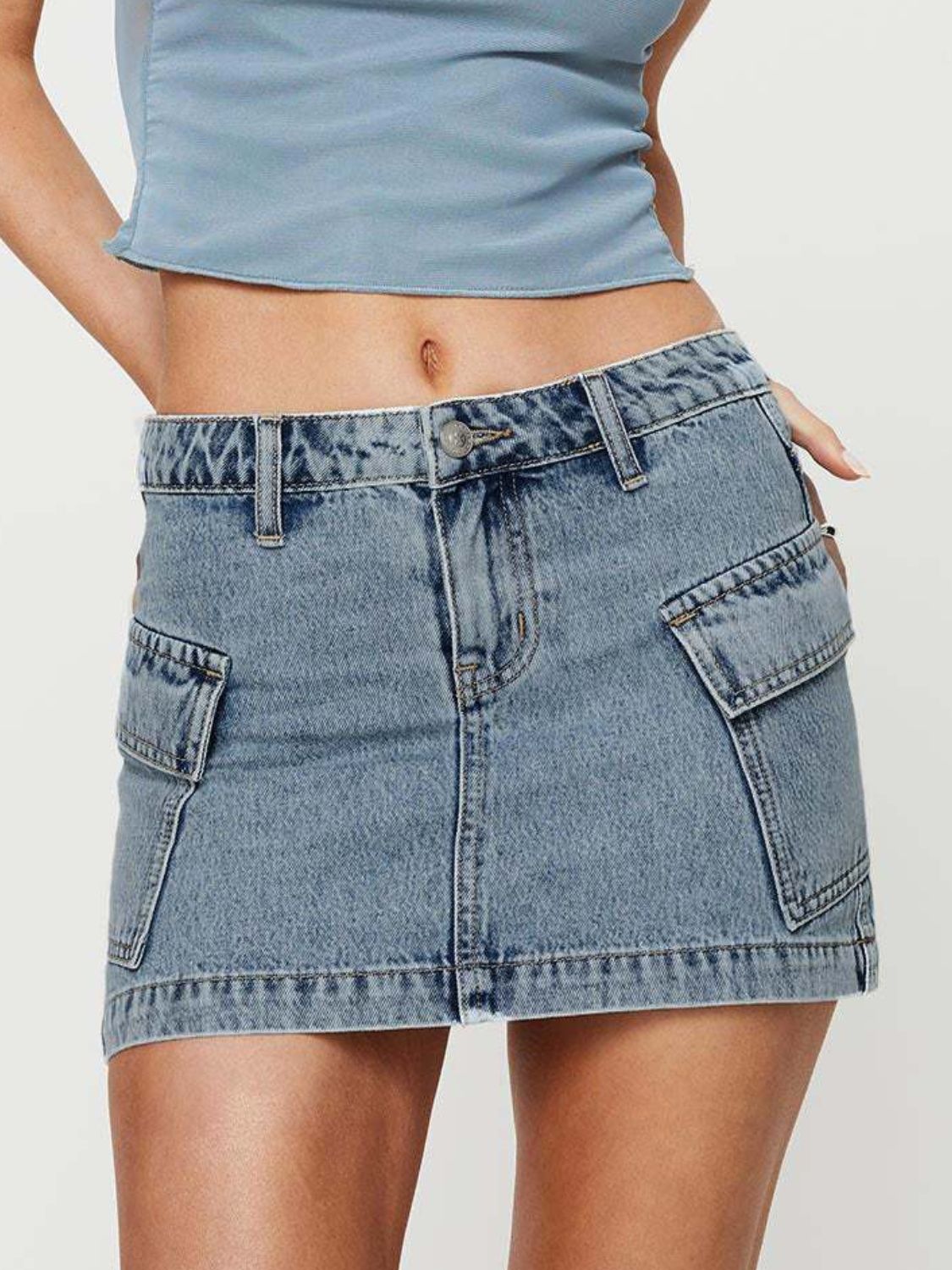 Mini Cargo Denim Skirt with Pockets - The Goddess Galleries