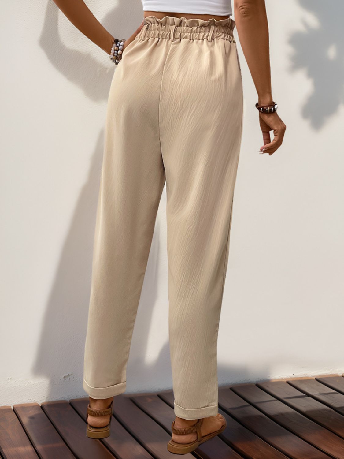 Perfee Frill High Waist Pants with Pockets - The Goddess Galleries