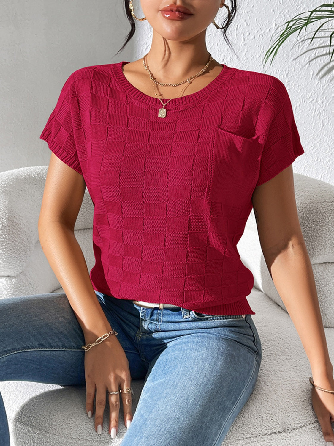 Round Neck Short Sleeve Knit Top - The Goddess Galleries