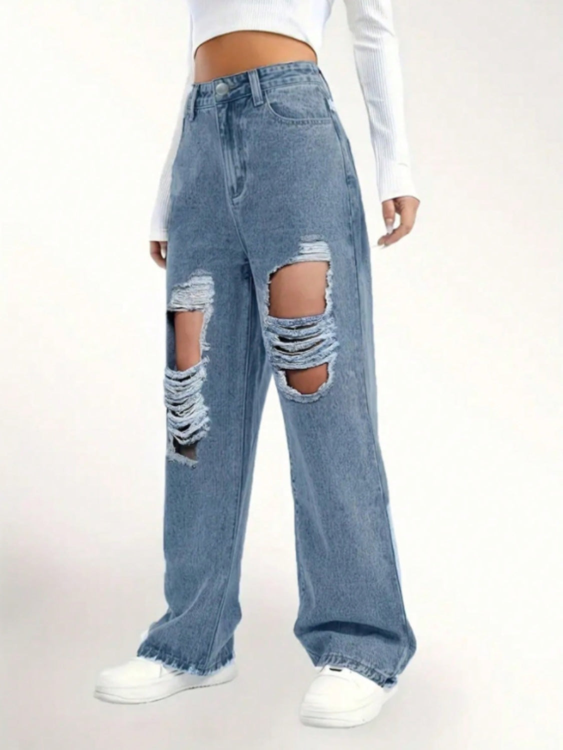 Distressed Wide Leg Jeans - The Goddess Galleries