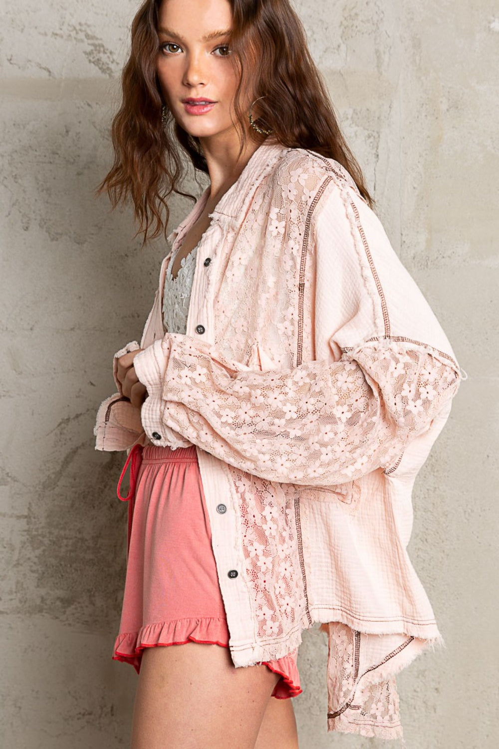 POL Oversize Lace Button-Down Shirt - The Goddess Galleries
