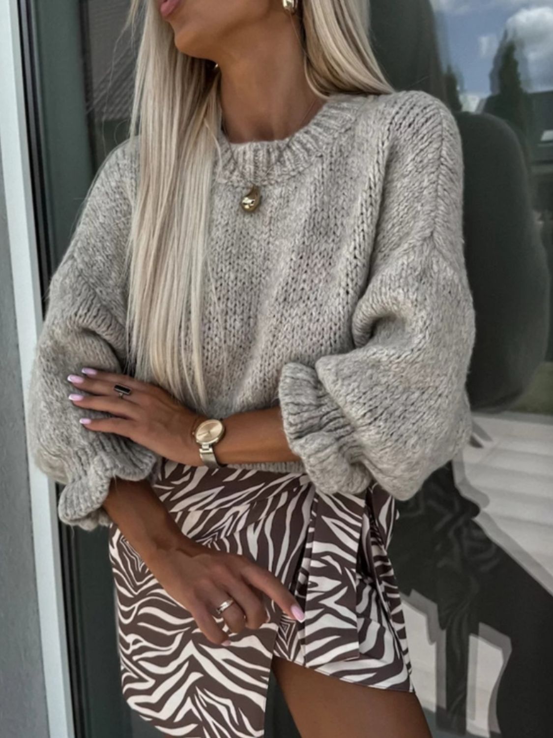 Round Neck Long Sleeve Sweater - The Goddess Galleries