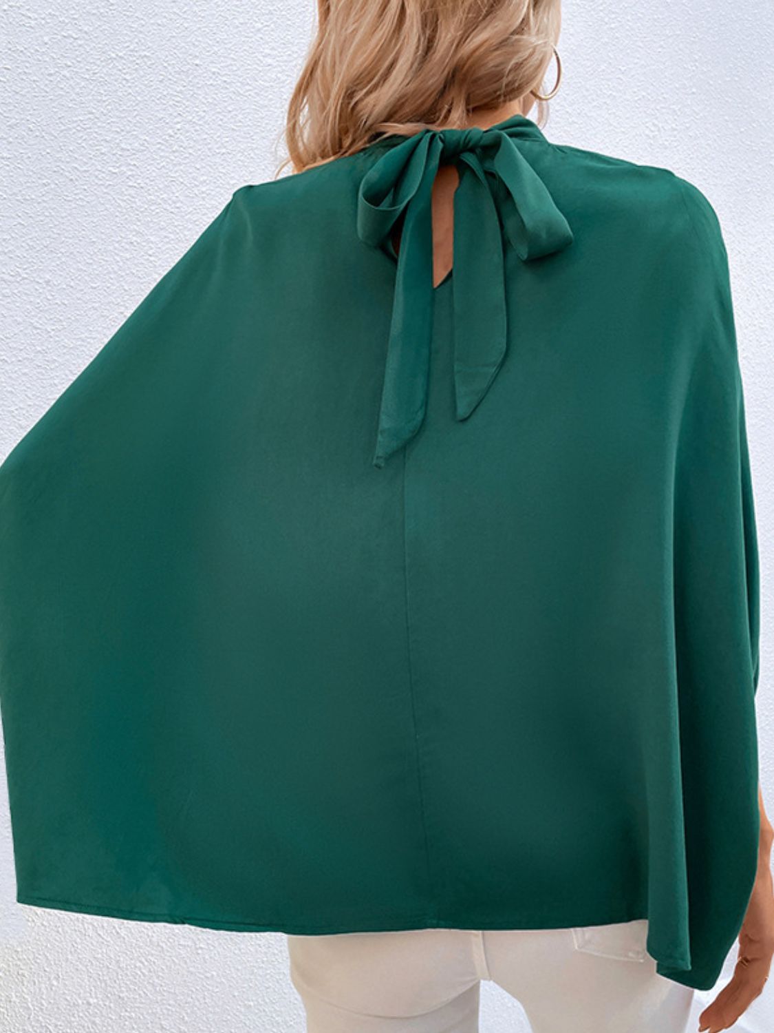 Perfee Tie Back Mock Neck Blouse - The Goddess Galleries