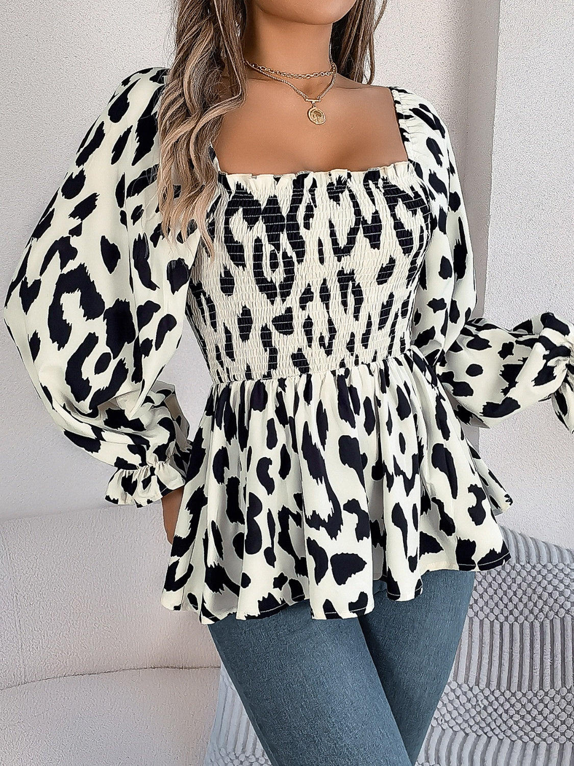 Square Neck Flounce Sleeve Blouse - The Goddess Galleries