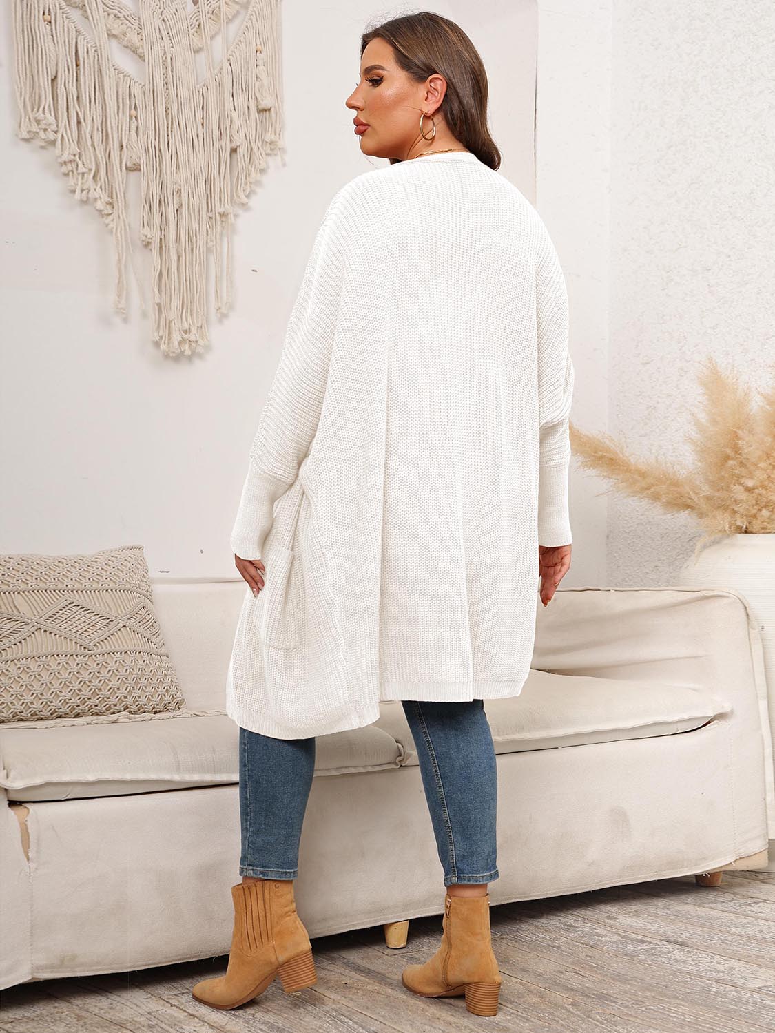 Plus Size Open Front Cardigan With Pockets - The Goddess Galleries