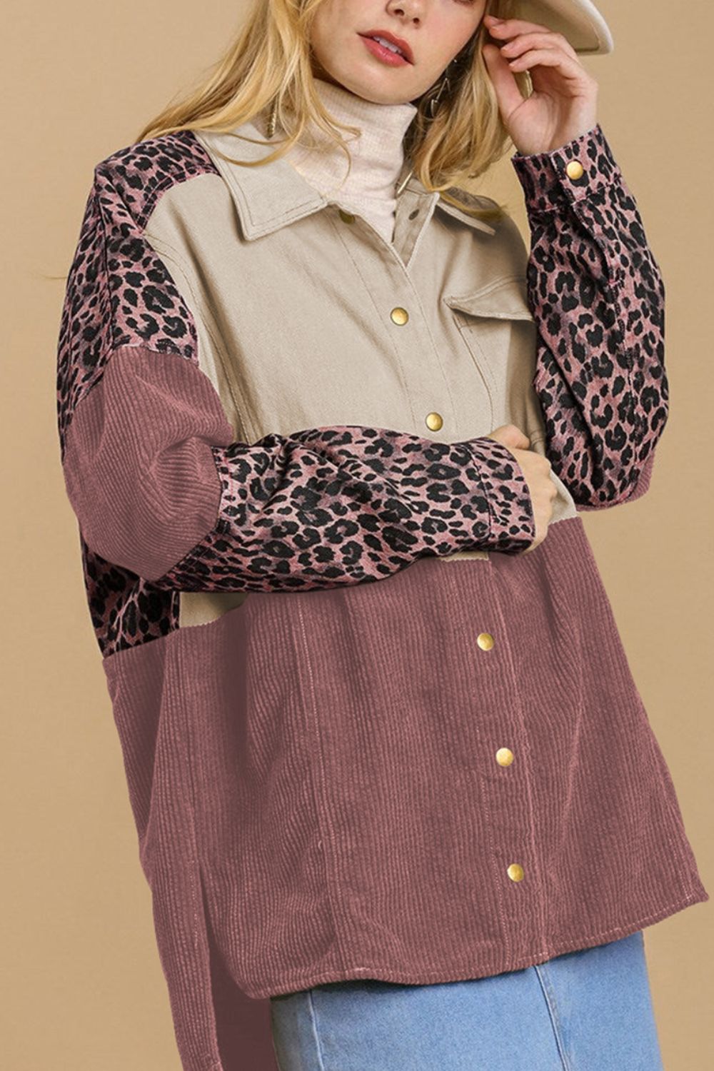 High-Low Leopard Snap Down Shacket - The Goddess Galleries