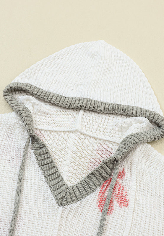 Drawstring Flower Hooded Knit Top - The Goddess Galleries