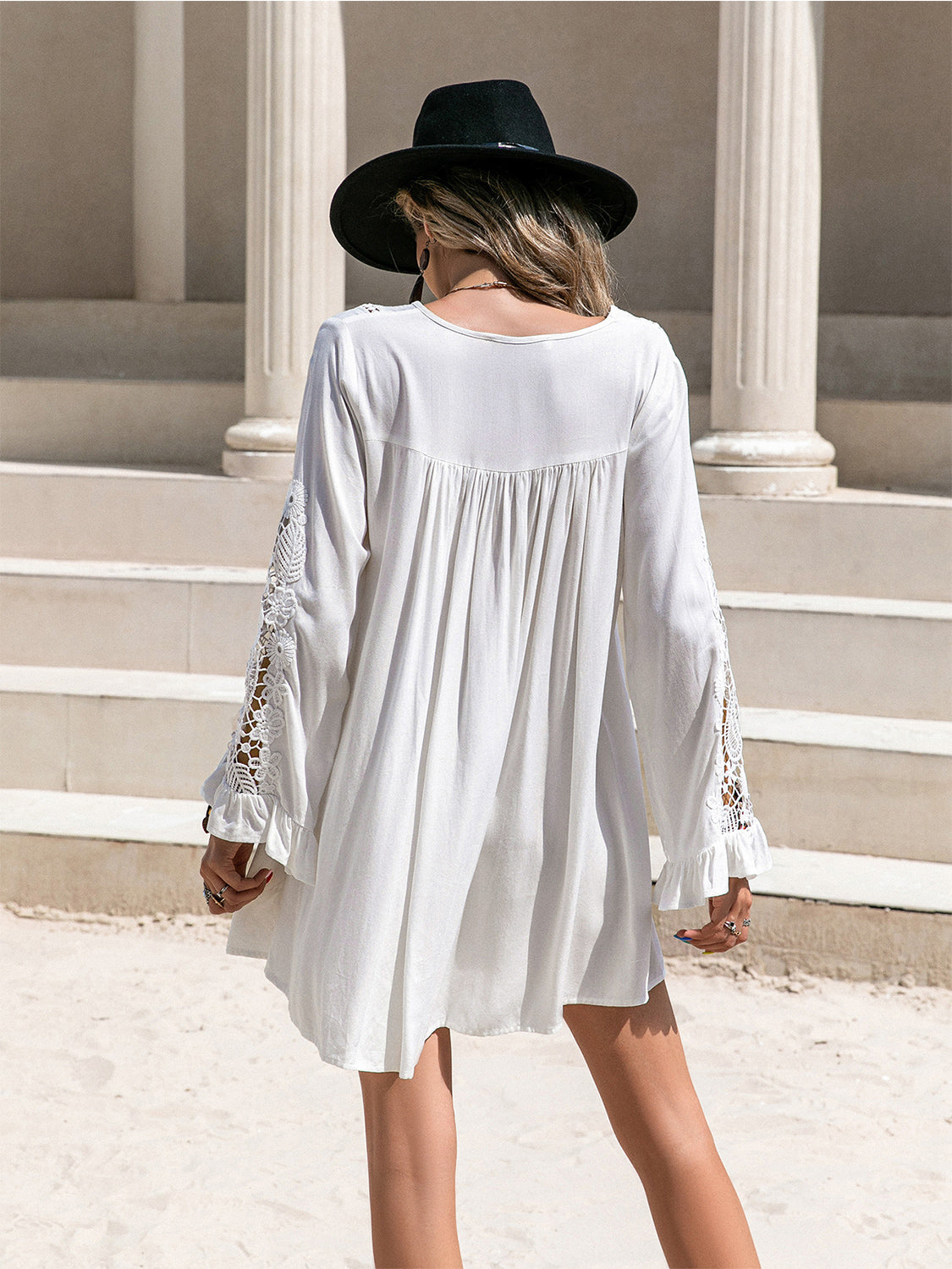 Lace Detail V-Neck Mini Dress - The Goddess Galleries