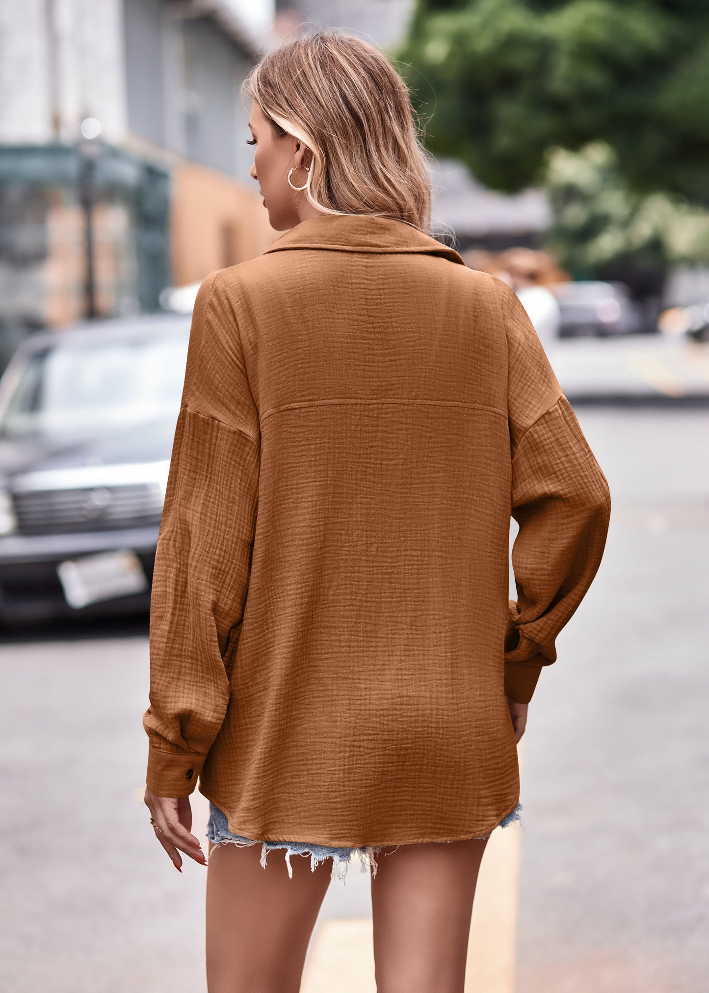 Textured Dropped Shoulder Longline Shirt - The Goddess Galleries