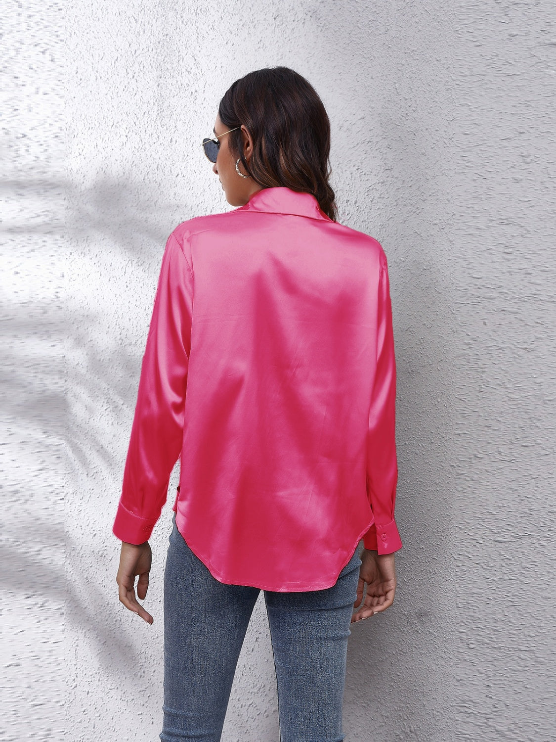 Collared Neck Buttoned Long Sleeve Shirt - The Goddess Galleries